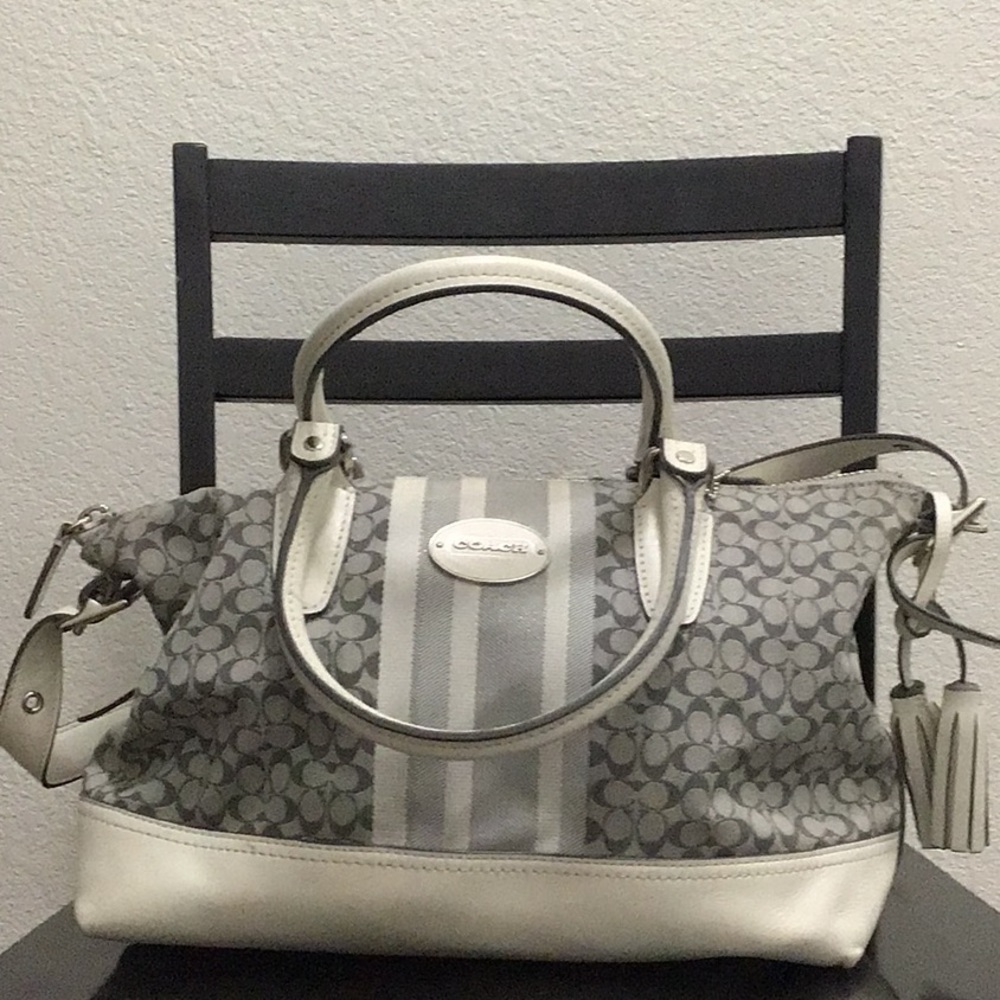 Coach canvas and leather white and gray handbag